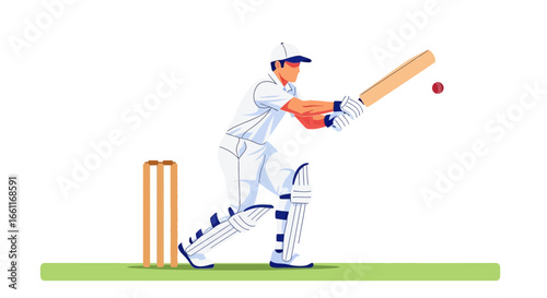 Dynamic action illustration of a batsman during a cricket match