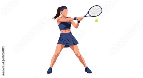 Dynamic tennis player striking a powerful forehand shot on the court