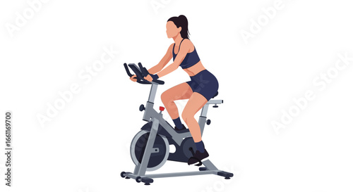 Female Exercising on Stationary Bicycle for Cardio Fitness and Health