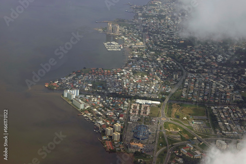 Inflight shot whilst approaching the island of Trinidad in the Caribbean, West Indies.