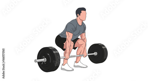 Illustration of a muscular man doing a deadlift on a white background