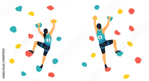 Illustration of indoor rock climbing sport activities and extreme challenges