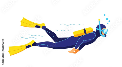 Illustration of scuba diver underwater enjoying marine adventure, sport activity