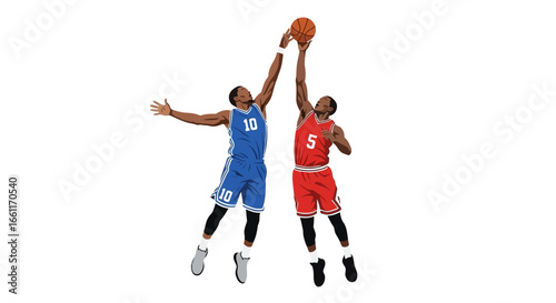 Intense Moment of Two Basketball Players Competing for the Ball Action