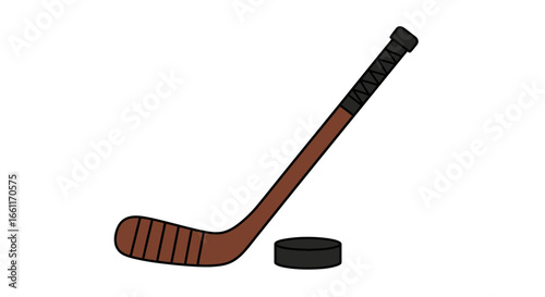 Isolated hockey stick and puck illustration for sports and recreation themes
