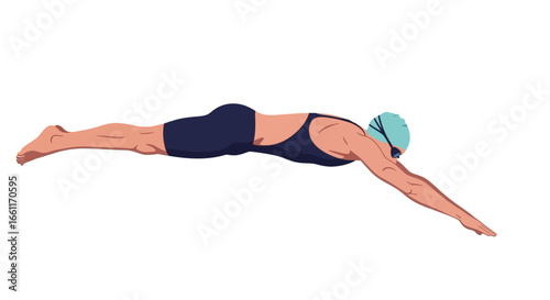 Isolated illustration of a swimmer diving underwater, a moment of fluidity and determination