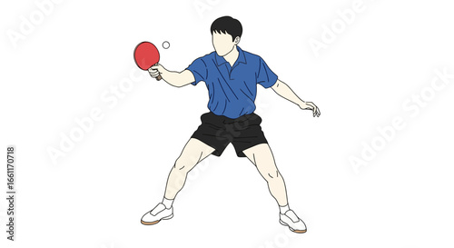 Minimalist stylized illustration of a ping pong player in action stance