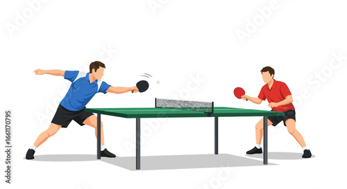 Passionate ping pong game between two players on indoor tournament