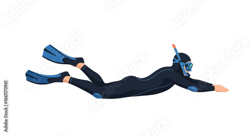 Scuba diver gliding underwater illustration, a journey into the blue