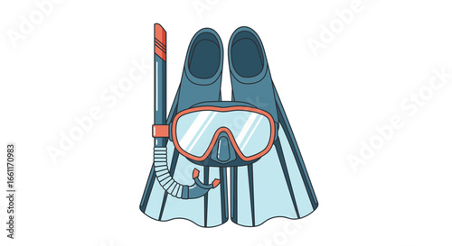Snorkel gear with diving mask and flippers vector illustration isolated