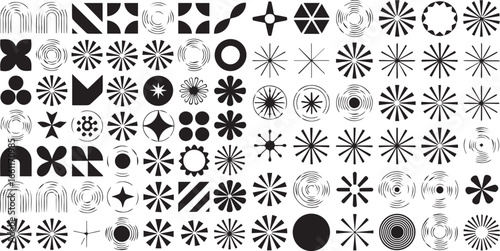 minimalist two panel abstract pattern set featuring symmetry, repetition and variation in black and white vector format