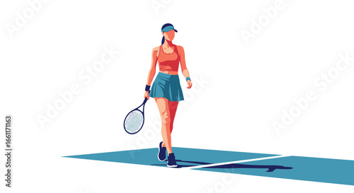 Stylish tennis player on court illustration with modern graphical style