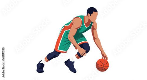 Vibrant basketball player vector illustration dribbling ball in action