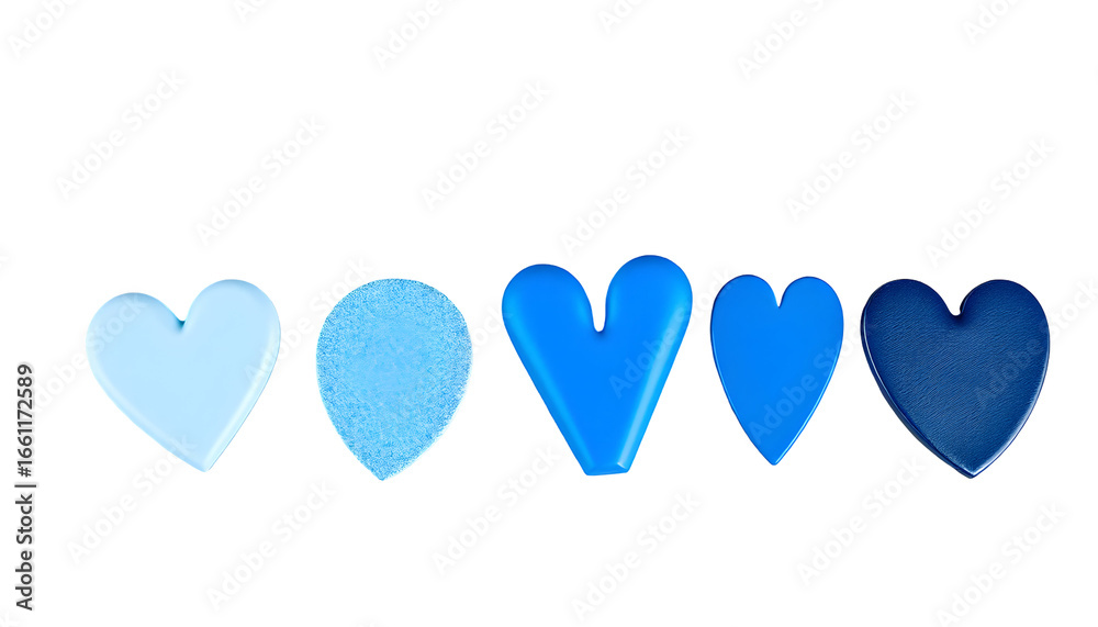 Fototapeta premium Five Blue Hearts in Different Shades