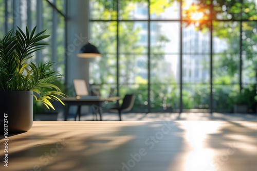Bright Workspace With Plants and Natural Light in a Modern Office Setting