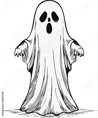 Creepy Tall Ghost Standing with Long Sheet