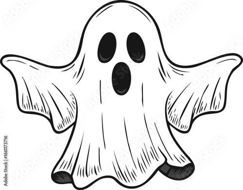 Funny Sad Ghost with Round Eyes Drawing