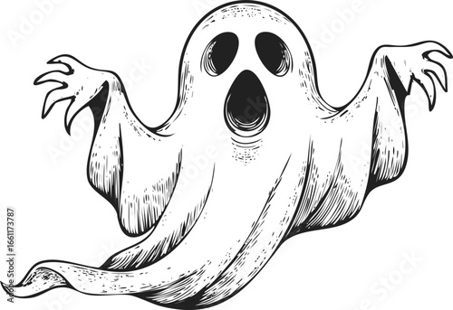 Spooky Ghost Screaming with Wide Mouth Drawing