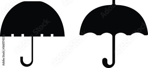 Umbrella icon set.Protection parasol symbol. Vector illustration isolated on white background. Folded parasol, open umbrella for rainy weather or sunshade.Umbrella different style icon set