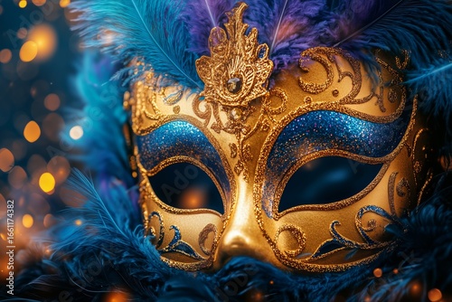 Colorful Masquerade Mask Adorned With Feathers and Sparkles for a Festive Occ...
