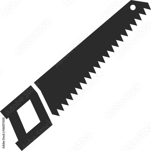 hand saw icon work tool in dark grey flat color block vector illustration and clear background