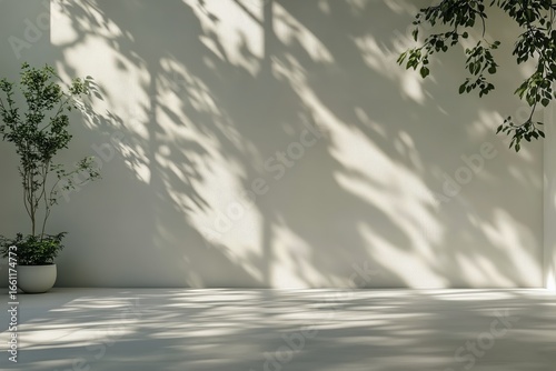 Natural Light Creates Beautiful Shadow Patterns on a Minimalistic Wall With I...