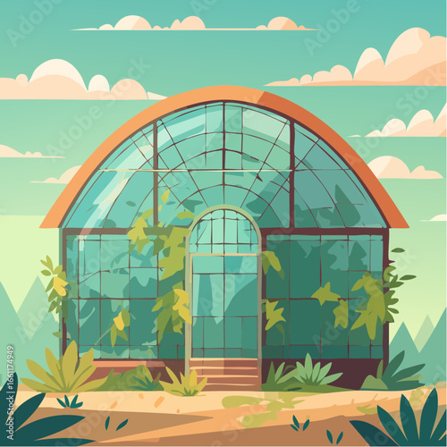 Abandoned greenhouse overgrown with wild plants