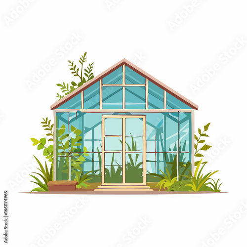 Abandoned greenhouse overgrown with wild plants