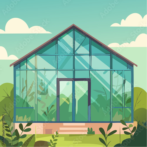 Abandoned greenhouse overgrown with wild plants