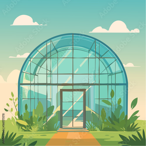 Abandoned greenhouse overgrown with wild plants