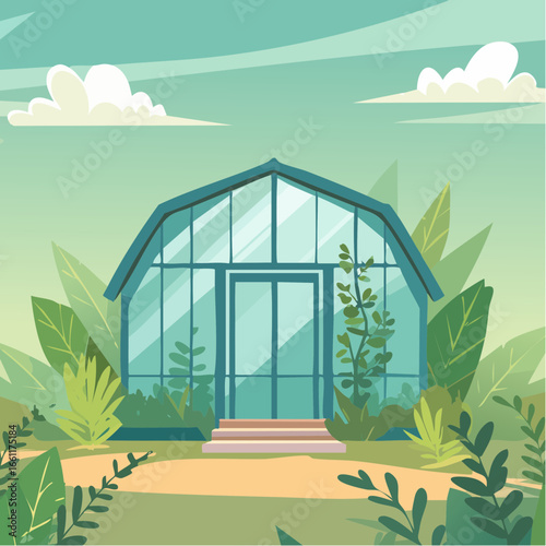 Abandoned greenhouse overgrown with wild plants