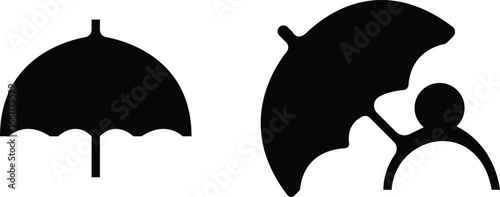 Umbrella icon set.Protection parasol symbol. Vector illustration isolated on white background. Folded parasol, open umbrella for rainy weather or sunshade.Umbrella different style icon set