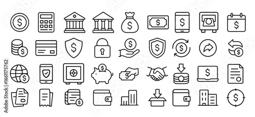 diverse banking and finance icons illustration offering