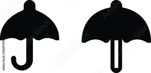 Umbrella icon set.Protection parasol symbol. Vector illustration isolated on white background. Folded parasol, open umbrella for rainy weather or sunshade.Umbrella different style icon set
