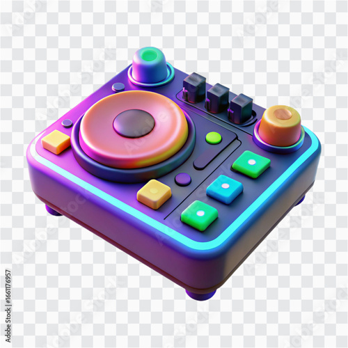 3D Neon Glow DJ Mixer Icon | Music Production, Party Vibes & Nightclub Equipment
