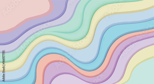 Soft pastel colored wavy layers creating an abstract and gentle background pattern with a smooth, fluid design.