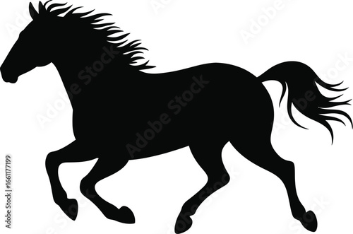 Black horse running wild silhouette