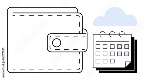 Wallet and calendar representing budgeting, expense tracking, and financial planning. Ideal for personal finance, savings, payment schedules, money management, income, planning strategies simple