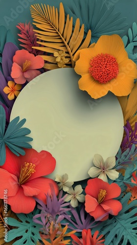 Vibrant Floral Arrangement With Tropical Plants and a Blank Space for Text.