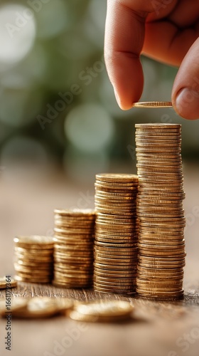Growth of Financial Success Represented by Stacked Coins and Rising Line Grap...