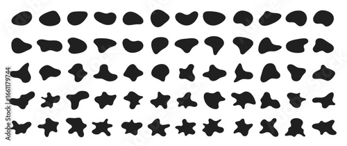 Random abstract liquid organic black irregular blotch shapes flat style design fluid vector illustration set