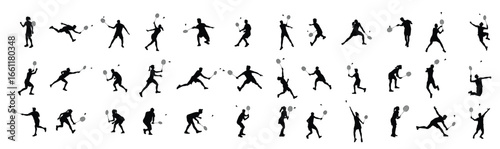 Set of badminton players vector silhouettes 