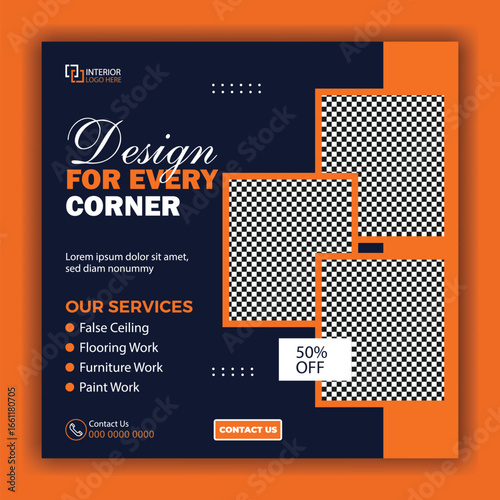 Interior Design Services Social Media Post Template with Modern Style