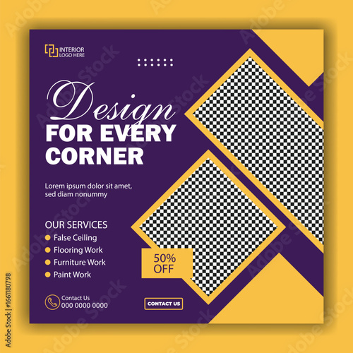 Modern Interior Design Services Promotion with 50 Percent Off Offer Template