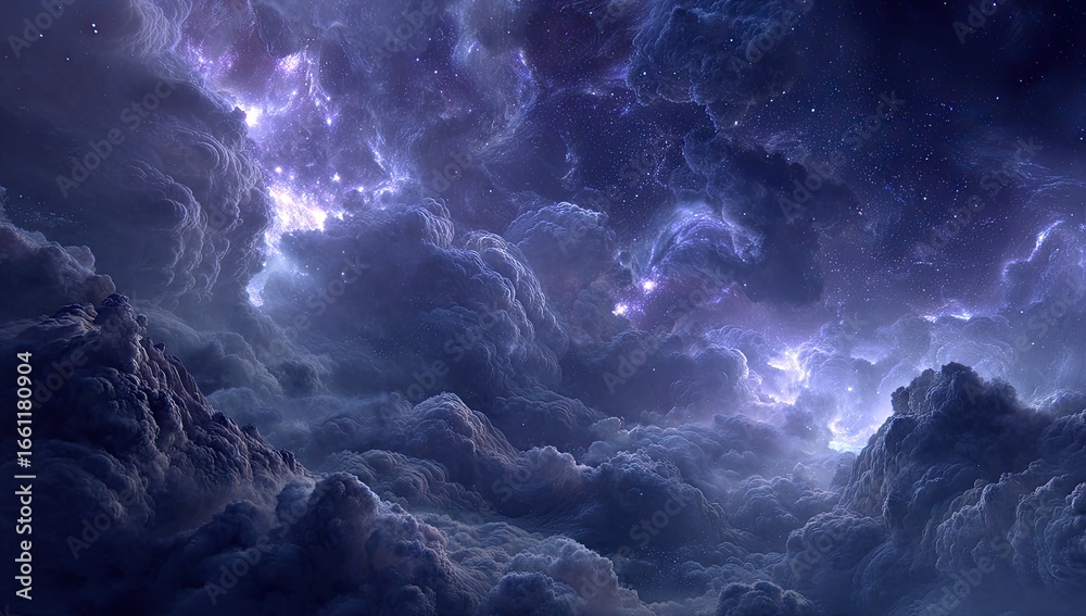 Fototapeta premium Dramatic, swirling clouds with glowing purple celestial light