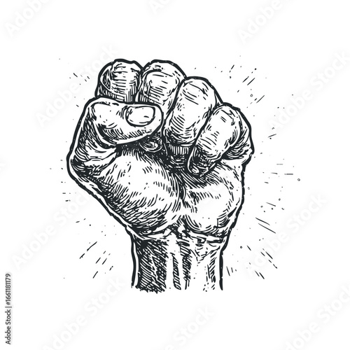 Hand clenched in fist, graphic representation of strength and protest