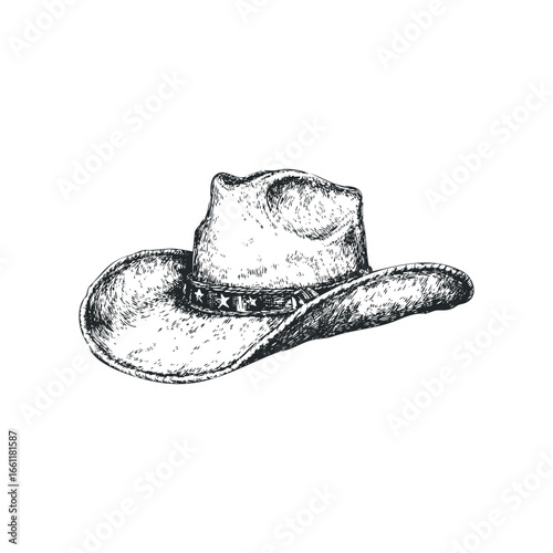 Hand Drawn Sketch of a Western Cowboy Hat with Star Embellishment