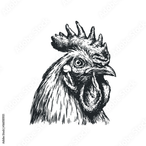 Detailed Sketch of a Rooster Head with Textured Feathers