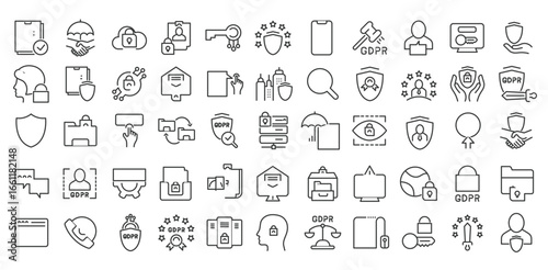 Set of linear icons of GDPR vector