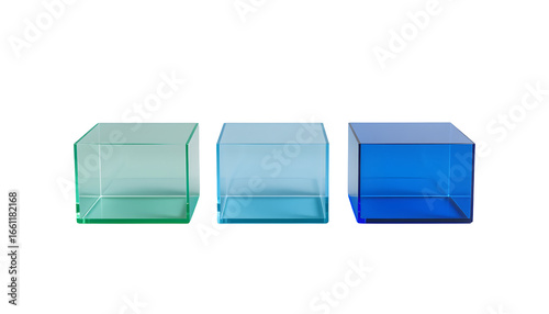 Three Colorful Transparent Cubes on a Translucent Background
